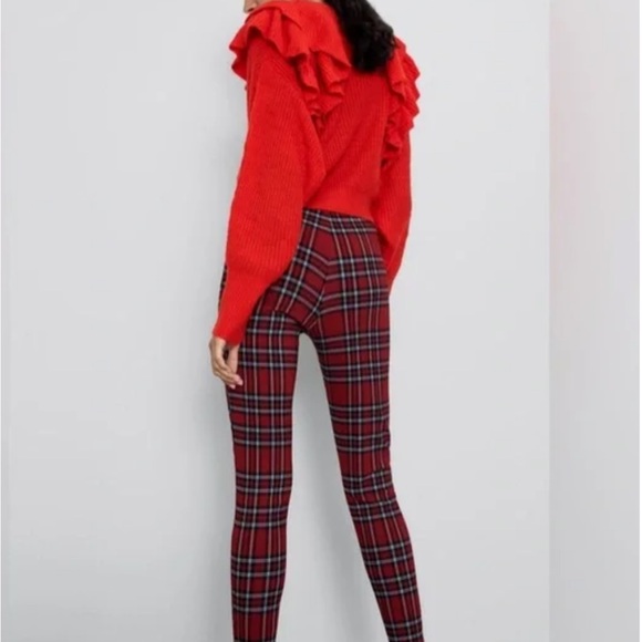 ZARA red plaid punk pants with zippers - Picture 2 of 7